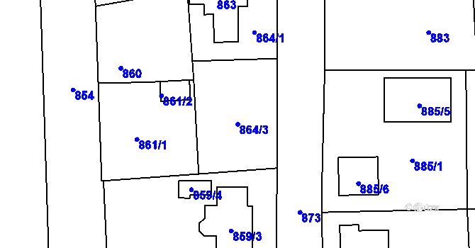 Parcela st. 864/3 v KÚ Líně, Katastrální mapa