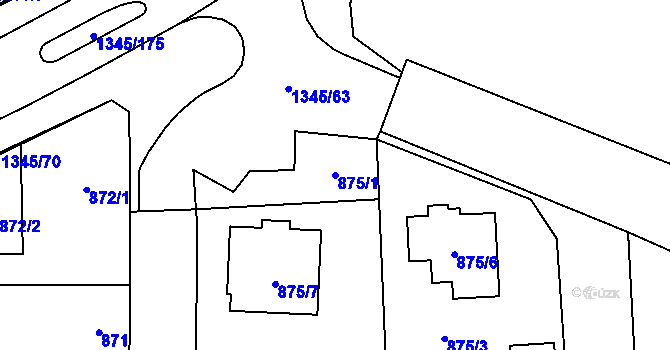 Parcela st. 875/1 v KÚ Líně, Katastrální mapa