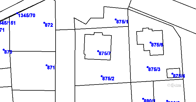 Parcela st. 875/7 v KÚ Líně, Katastrální mapa