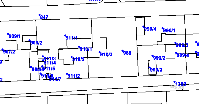 Parcela st. 910/3 v KÚ Líně, Katastrální mapa