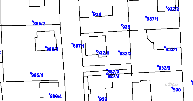 Parcela st. 932/1 v KÚ Líně, Katastrální mapa
