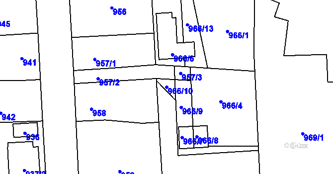 Parcela st. 966/10 v KÚ Líně, Katastrální mapa
