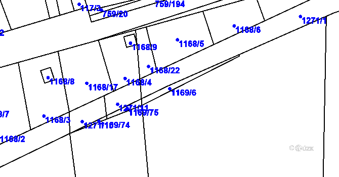 Parcela st. 1169/6 v KÚ Líně, Katastrální mapa