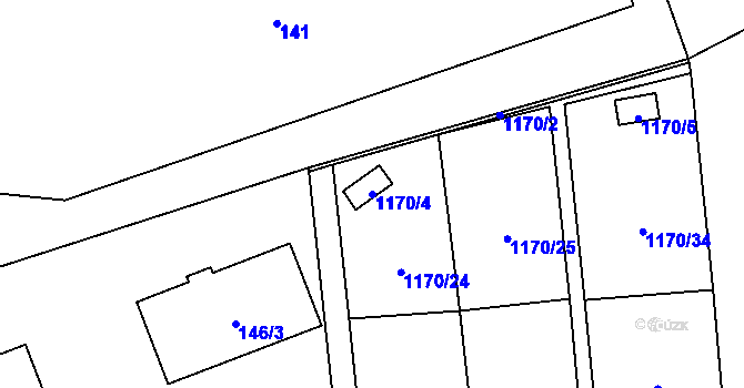 Parcela st. 1170/4 v KÚ Líně, Katastrální mapa