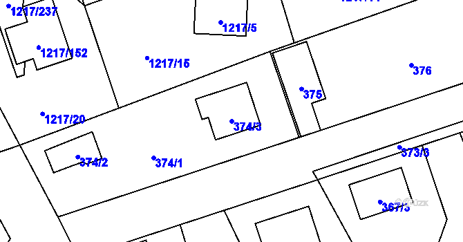 Parcela st. 374/3 v KÚ Líně, Katastrální mapa