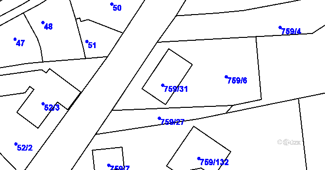 Parcela st. 759/31 v KÚ Líně, Katastrální mapa