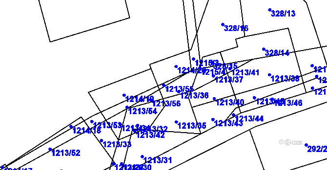 Parcela st. 1213/55 v KÚ Líně, Katastrální mapa