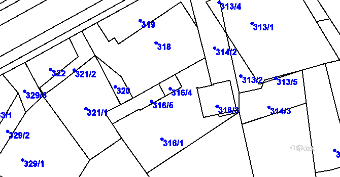 Parcela st. 316/4 v KÚ Líně, Katastrální mapa