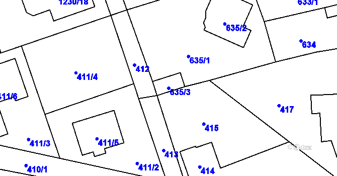 Parcela st. 635/3 v KÚ Líně, Katastrální mapa