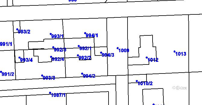 Parcela st. 994/3 v KÚ Líně, Katastrální mapa