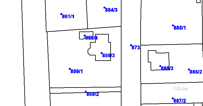 Parcela st. 859/3 v KÚ Líně, Katastrální mapa