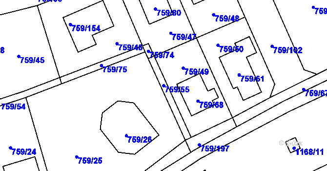 Parcela st. 759/55 v KÚ Líně, Katastrální mapa
