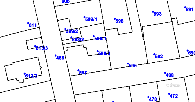 Parcela st. 598/3 v KÚ Líně, Katastrální mapa