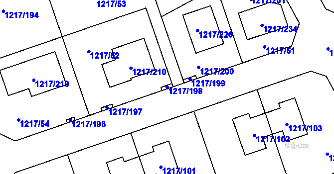 Parcela st. 1217/198 v KÚ Líně, Katastrální mapa