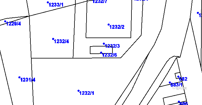 Parcela st. 1232/6 v KÚ Líně, Katastrální mapa