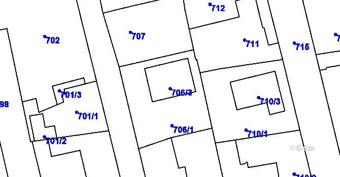 Parcela st. 706/3 v KÚ Líně, Katastrální mapa
