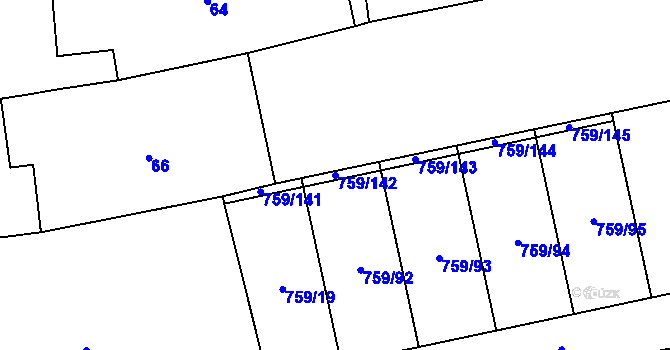 Parcela st. 759/142 v KÚ Líně, Katastrální mapa