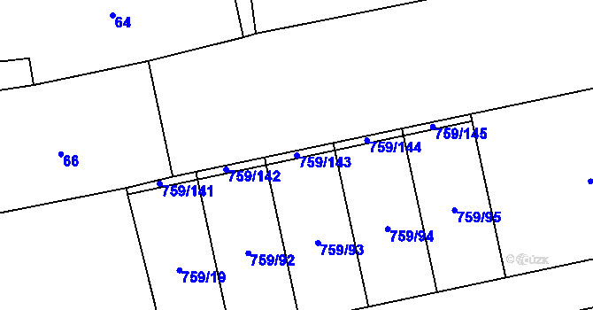 Parcela st. 759/143 v KÚ Líně, Katastrální mapa