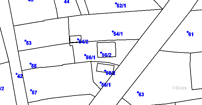 Parcela st. 56/2 v KÚ Líně, Katastrální mapa