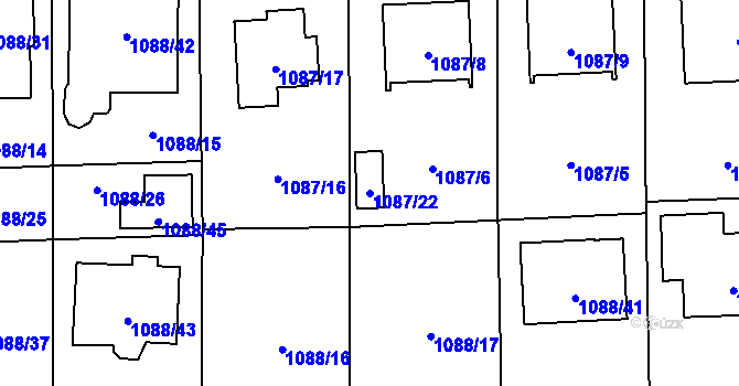 Parcela st. 1087/22 v KÚ Líně, Katastrální mapa