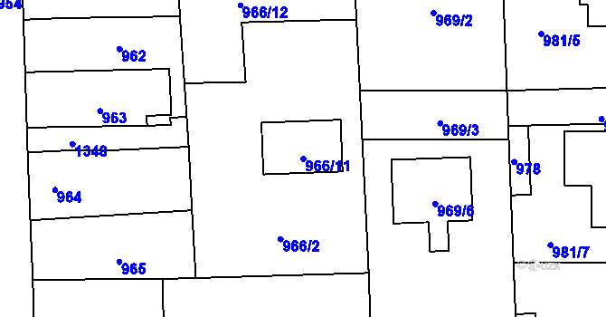 Parcela st. 966/11 v KÚ Líně, Katastrální mapa