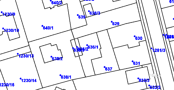 Parcela st. 636/1 v KÚ Líně, Katastrální mapa