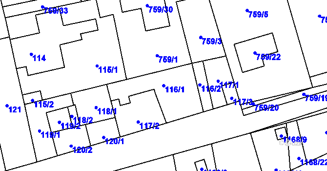 Parcela st. 116/1 v KÚ Líně, Katastrální mapa