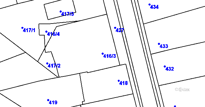 Parcela st. 416/3 v KÚ Líně, Katastrální mapa