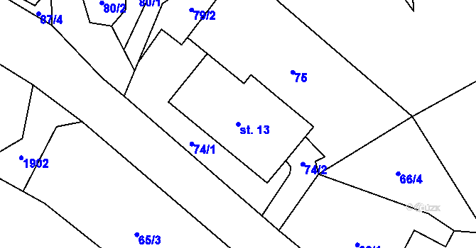 Parcela st. 13 v KÚ Linhartice, Katastrální mapa