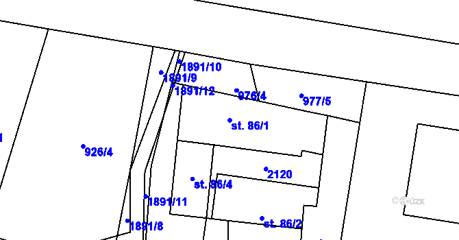 Parcela st. 86/1 v KÚ Linhartice, Katastrální mapa