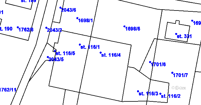 Parcela st. 116/4 v KÚ Linhartice, Katastrální mapa