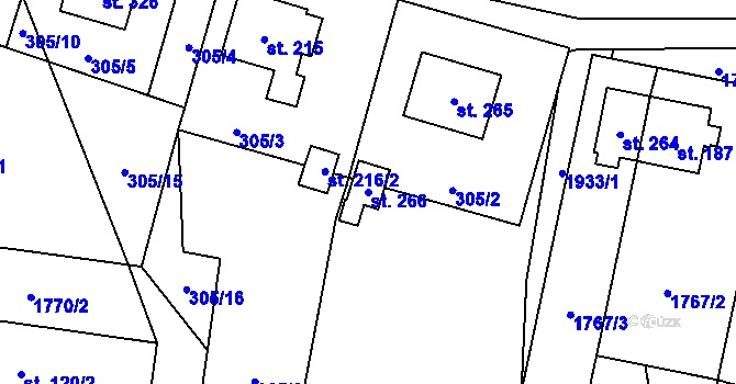 Parcela st. 266 v KÚ Linhartice, Katastrální mapa