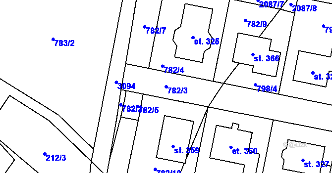 Parcela st. 782/3 v KÚ Linhartice, Katastrální mapa