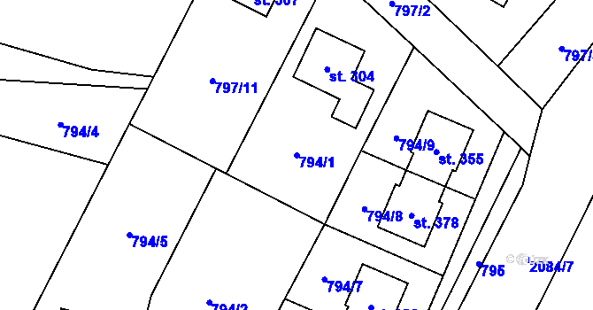 Parcela st. 794/1 v KÚ Linhartice, Katastrální mapa