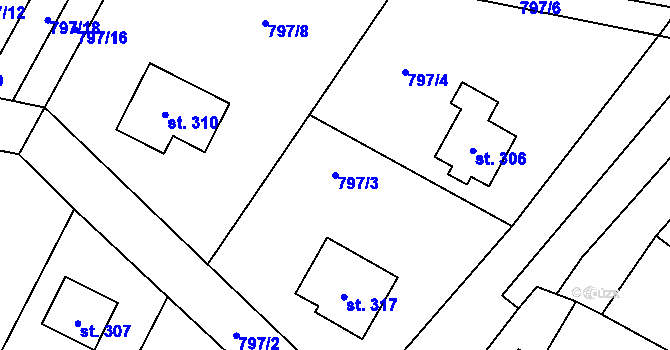 Parcela st. 797/3 v KÚ Linhartice, Katastrální mapa