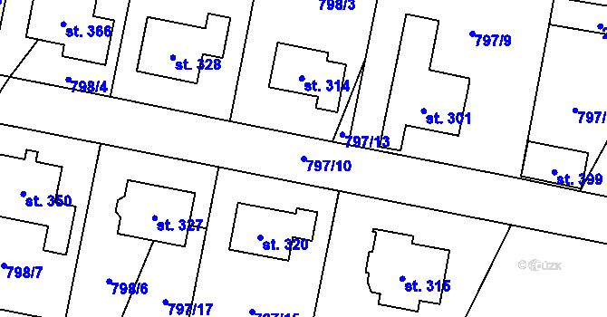 Parcela st. 797/10 v KÚ Linhartice, Katastrální mapa