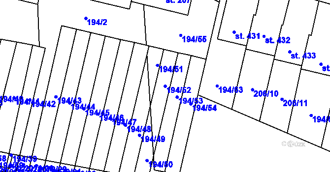 Parcela st. 194/52 v KÚ Linhartice, Katastrální mapa