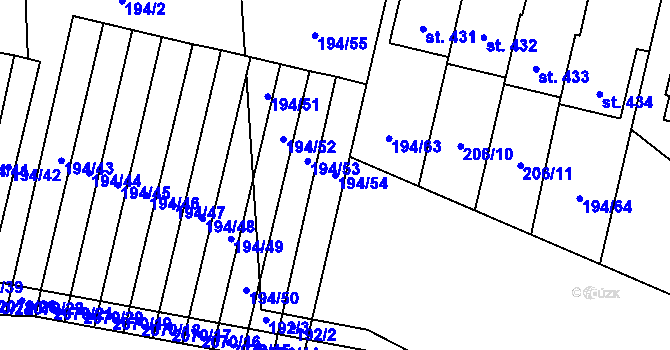 Parcela st. 194/54 v KÚ Linhartice, Katastrální mapa