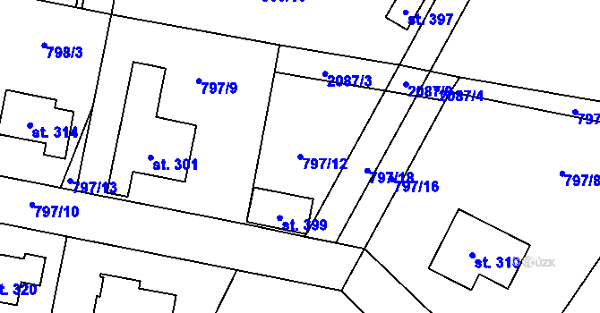 Parcela st. 797/12 v KÚ Linhartice, Katastrální mapa