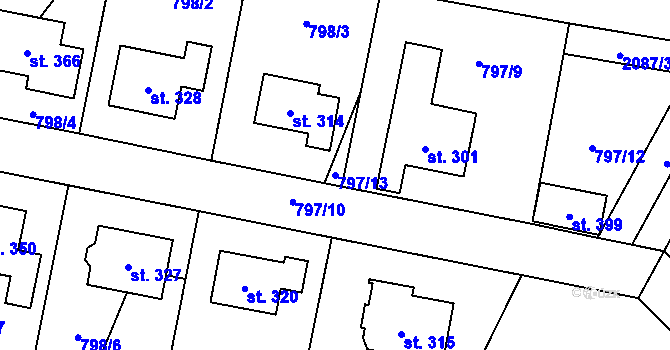 Parcela st. 797/13 v KÚ Linhartice, Katastrální mapa