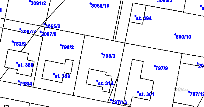 Parcela st. 798/3 v KÚ Linhartice, Katastrální mapa