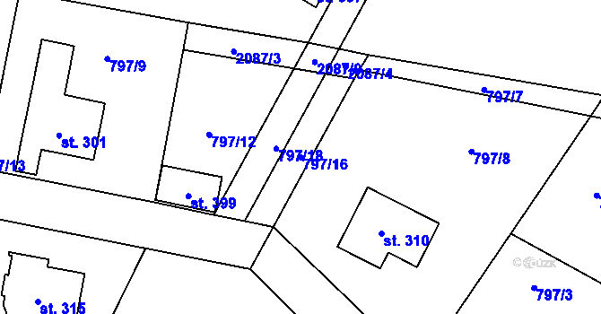 Parcela st. 797/16 v KÚ Linhartice, Katastrální mapa