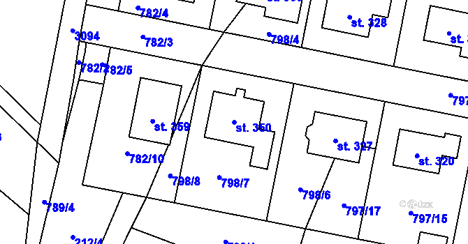 Parcela st. 350 v KÚ Linhartice, Katastrální mapa