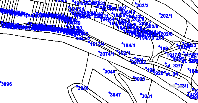 Parcela st. 2074/1 v KÚ Linhartice, Katastrální mapa