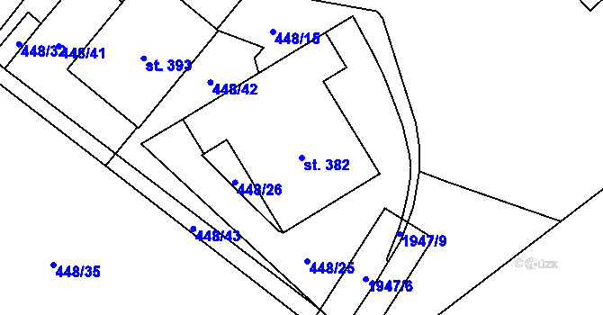 Parcela st. 382 v KÚ Linhartice, Katastrální mapa