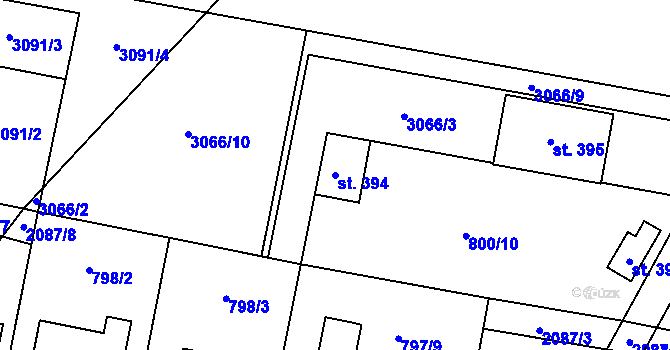 Parcela st. 394 v KÚ Linhartice, Katastrální mapa