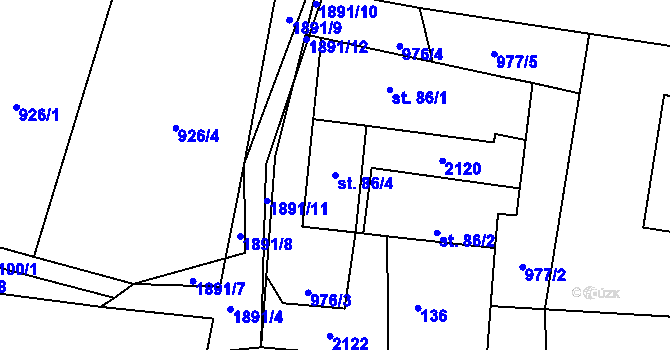 Parcela st. 86/4 v KÚ Linhartice, Katastrální mapa