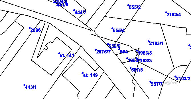 Parcela st. 2075/7 v KÚ Linhartice, Katastrální mapa