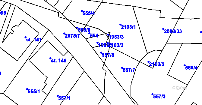 Parcela st. 557/8 v KÚ Linhartice, Katastrální mapa