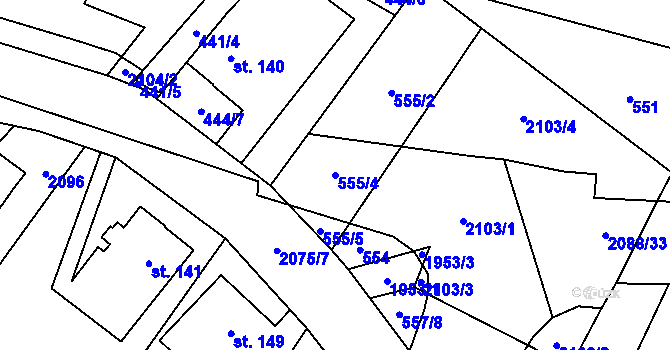 Parcela st. 555/4 v KÚ Linhartice, Katastrální mapa